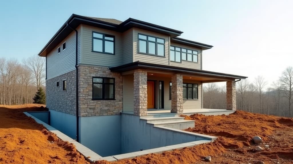 Modern home with a freshly repaired concrete foundation